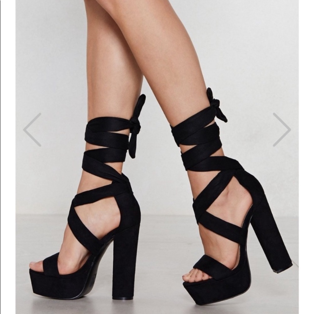 Platform Lace Up Black Heels - Picture 5 of 5